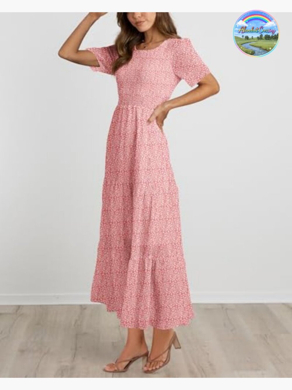 Women's Casual Short Sleeve Crew Neck Summer Dress Flowy Maxi Tiered - Picture 5 of 7